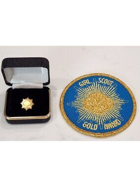 Girl Scouts Gold Award Pin 10K Gold Filled Highest Award & Patch NEW 1999